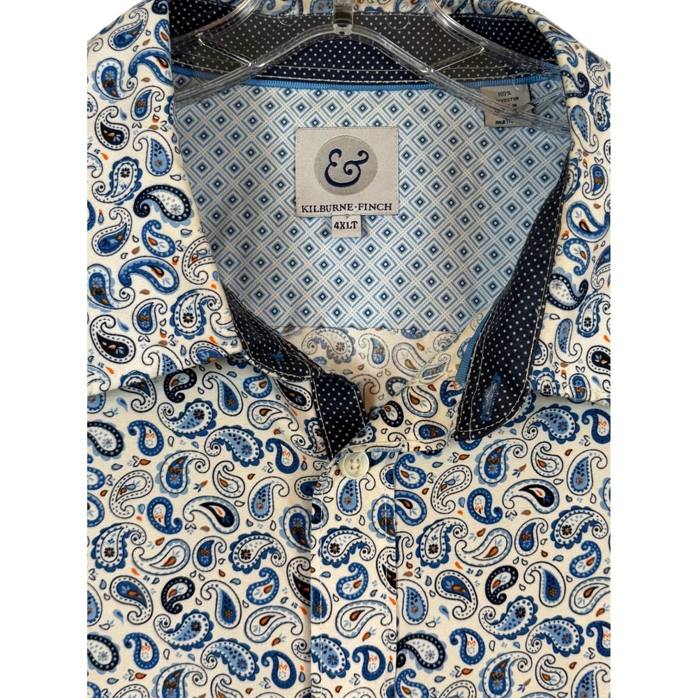 Kilburne & Finch Mens 4XLT Blue Paisley Button Down Shirt L/S Tall Eclectic Prep